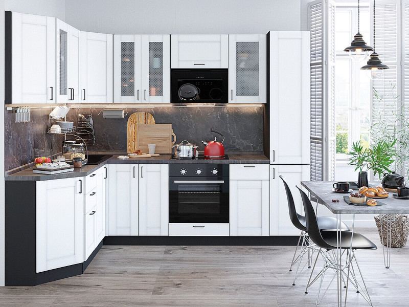 Кухня Лофт-04 Super White/Graphite 2140*1700/2600*600